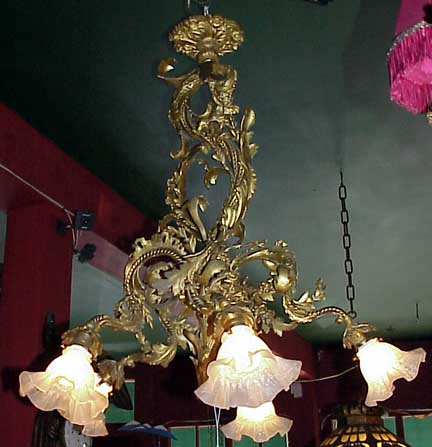 Antique Lighting From The Drawing Room Of Newport Antiques Of Rhode A Bronze Chandelier. Bronze with gilt finish. Size: 34